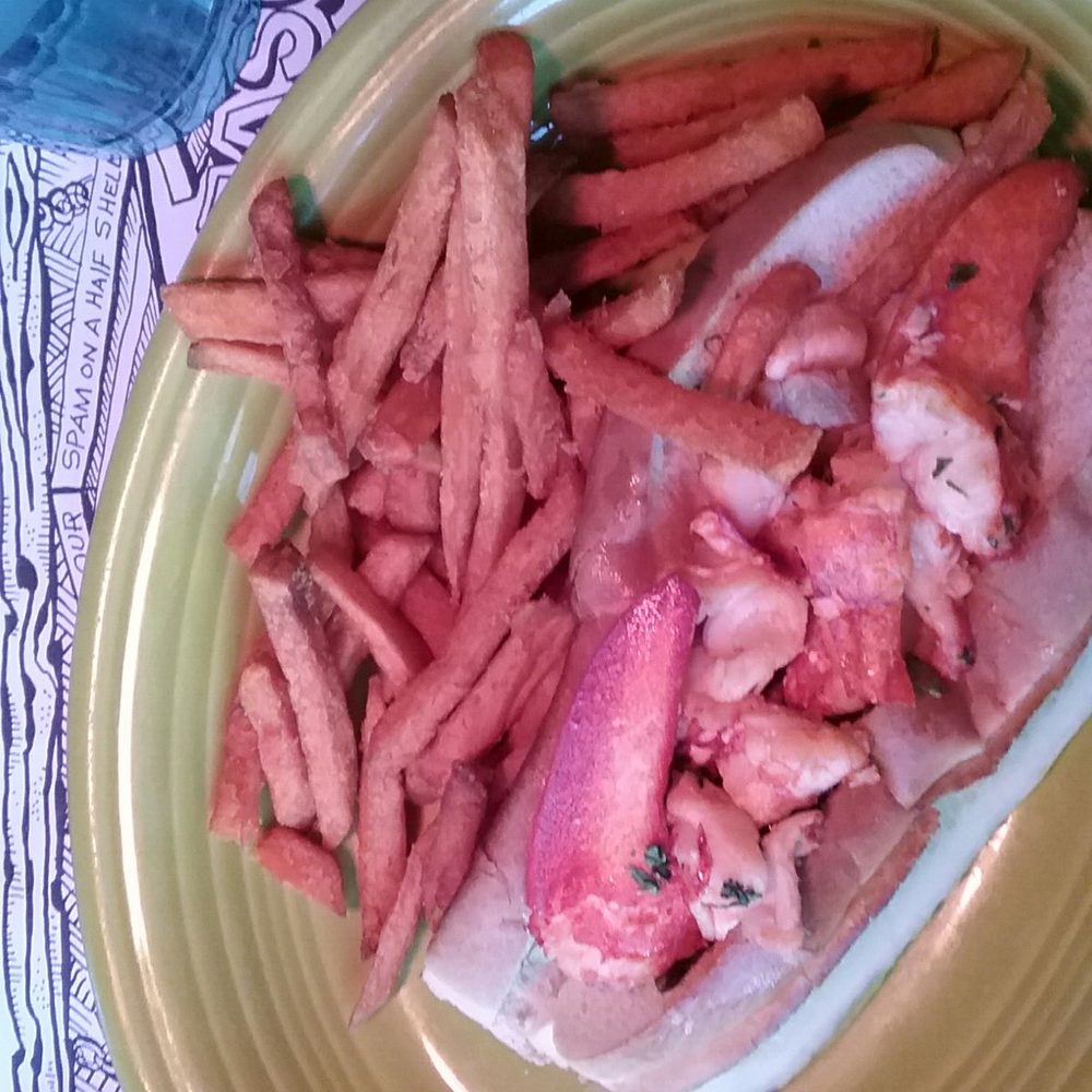 Geddy's - Lobster roll with sweet potato fries. - Seafood Near Me - Bar Harbor, Maine Geddy's - Lobster roll with sweet potato fries. - Seafood Near Me - Bar Harbor, Maine