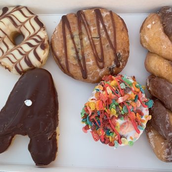 Sublime Doughnuts - White chocolate fudge, chocolate banana fritter, yin yang, A town cream, fruity pebble - Donuts Near Me - Atlanta, Georgia