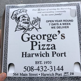 George's Pizza House - a hand holding a pizza box - Pizza Near Me - Harwich Port, Massachusetts George's Pizza House - a hand holding a pizza box - Pizza Near Me - Harwich Port, Massachusetts
