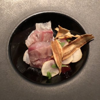 Commis - Striped Bass, Blood Orange and Pickled Salsify (4 stars) - New American Near Me - Oakland, California Commis - Striped Bass, Blood Orange and Pickled Salsify (4 stars) - New American Near Me - Oakland, California