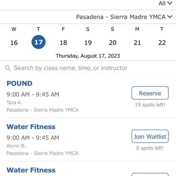 Pasadena - Sierra Madre YMCA - Example of their in-app reservation system for classes - so easy to use! - Gyms Near Me - Sierra Madre, California Pasadena - Sierra Madre YMCA - Example of their in-app reservation system for classes - so easy to use! - Gyms Near Me - Sierra Madre, California