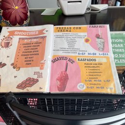 a menu for a smoothie