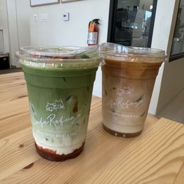 Strawberry matcha and Vanilla latte with LAN Xang beans (from Lao!)