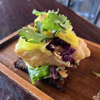Nordic Bites - Half open face sandwich air fried halibut - Hot Dogs Near Me - Stockton, California