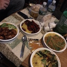 a variety of dishes of food on a table