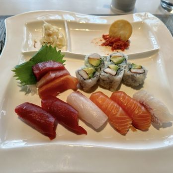 Fushimi Times Square - Sushi and sushi platter lunch one California roll is missing, I dived in and then took photo. - Japanese Near Me - New York, New York Fushimi Times Square - Sushi and sushi platter lunch one California roll is missing, I dived in and then took photo. - Japanese Near Me - New York, New York