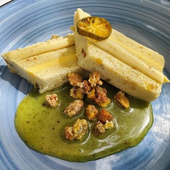 Hau Tree - Citrusly Nuts About You: pistachio joconde, namelaka calamansi curd, and pistachio sauce - Seafood Near Me - Honolulu, Hawaii Hau Tree - Citrusly Nuts About You: pistachio joconde, namelaka calamansi curd, and pistachio sauce - Seafood Near Me - Honolulu, Hawaii