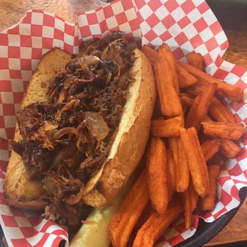 Oscar's Cafe - The BBQ pulled pork sandwich with sweet potatoe fries - Mexican Near Me - Springdale, Utah