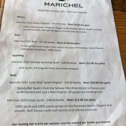 Marichel Vineyard - Tasting menu