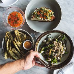 Arden Waikiki - Cabbage, Fries with Mentaiko Dip and Blistered Shishitos