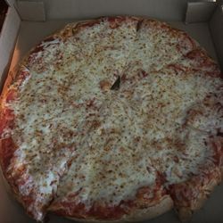 The pizza shifted driving. 16" Large Cheese Pizza with extra cheese and sauce.