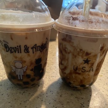 Devil & Angel Desserts - Royal Milk Tea and Toffee-cino milk tea with almond milk. - Bubble Tea Near Me - Concord, California Devil & Angel Desserts - Royal Milk Tea and Toffee-cino milk tea with almond milk. - Bubble Tea Near Me - Concord, California
