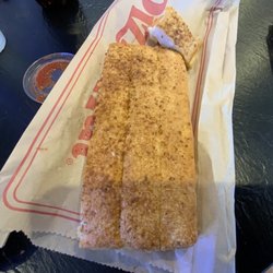 Pizza Hut - Bread sticks suppose to be lightly golden and soft these are dark and crunchy , no seasoning