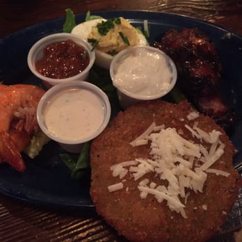 Dinosaur Bar-B-Que - Swag sampler plate for one Fried green tomato , chicken wing , shrimp boil and deviled egg - Barbeque Near Me - Brooklyn, New York Dinosaur Bar-B-Que - Swag sampler plate for one Fried green tomato , chicken wing , shrimp boil and deviled egg - Barbeque Near Me - Brooklyn, New York