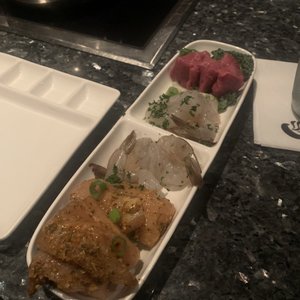 Photo of The Melting Pot - Buffalo, NY, United States. Premium Filet Mignon, Shrimp, and Herb-Crusted Chicken Breast