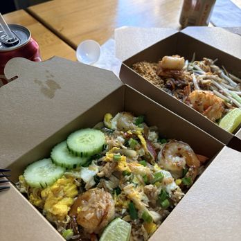 My Thai Go - Pineapple Fried rice and Pad Thai (both with chicken and shrimp) - Noodles Near Me - Baltimore, Maryland My Thai Go - Pineapple Fried rice and Pad Thai (both with chicken and shrimp) - Noodles Near Me - Baltimore, Maryland