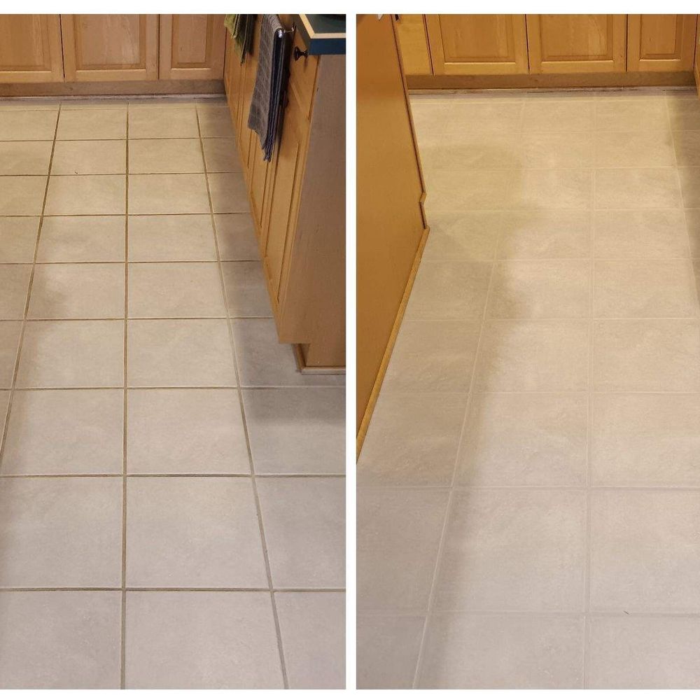 Grout Master - Before and after kitchen floor. - Grout Services Near Me