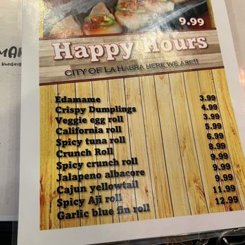 Hanamaru Sushi - happy hour menu! - Ramen Near Me - La Habra, California