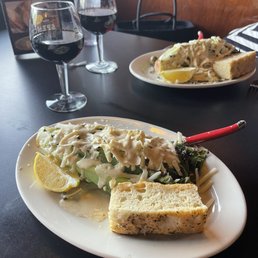 Grilled Caesar salad with a glass of montipulciano red.