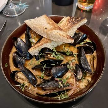Coyote Cafe - Mussels pozole - New American Near Me - Santa Fe, New Mexico