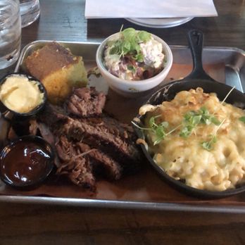 Sophie's BBQ - The BBQ Platter - Coffee Rubbed Brisket, Baked Mac and Cheese, Red Bliss Potato Salad, and Buttermilk Cornbread - Barbeque Near Me - Havertown, Pennsylvania