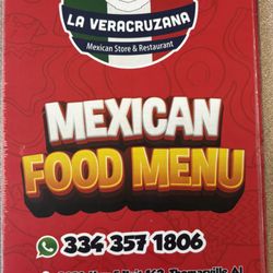 La Veracruzana Thomasville - Menu front