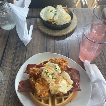 Mom's Kitchen & Bar - Chicken & Bacon Waffle and Potato Skillet - Bars Near Me - Astoria, New York Mom's Kitchen & Bar - Chicken & Bacon Waffle and Potato Skillet - Bars Near Me - Astoria, New York
