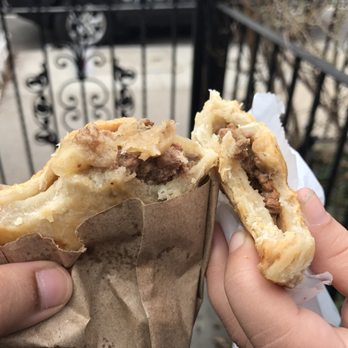 La Sabrosura Bakery - The "Argentinian" style empanada. Made with a flour dough and filled with beef, lots of onions and their hot sauce! Mmmm! - Bakeries Near Me - Astoria, New York La Sabrosura Bakery - The "Argentinian" style empanada. Made with a flour dough and filled with beef, lots of onions and their hot sauce! Mmmm! - Bakeries Near Me - Astoria, New York