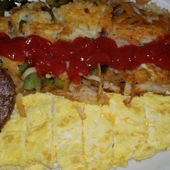 The Original Tryon House Restaurant - Sausages,  egg with cheese,  hashbrowns with onions and green peppers - Breakfast & Brunch Near Me - Charlotte, North Carolina