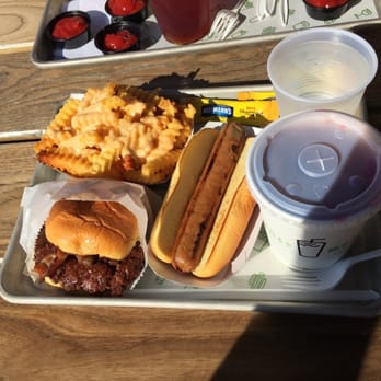 Shake Shack Winter Park - Reg. double burger.  With cheese fries and chicken dog w drink      Total 20.00 bucks.   Not worth it and def not coming back - Burgers Near Me - Winter Park, Florida