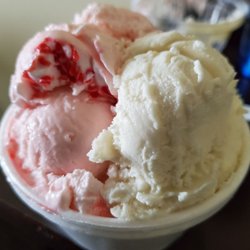 Udderly Delicious Ice Cream - 3 scooper - peppermint stick, vanilla, and amaretto cherry