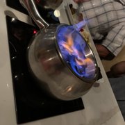 Photo of The Melting Pot - Pittsburgh, PA, United States. Flaming banana foster fondue