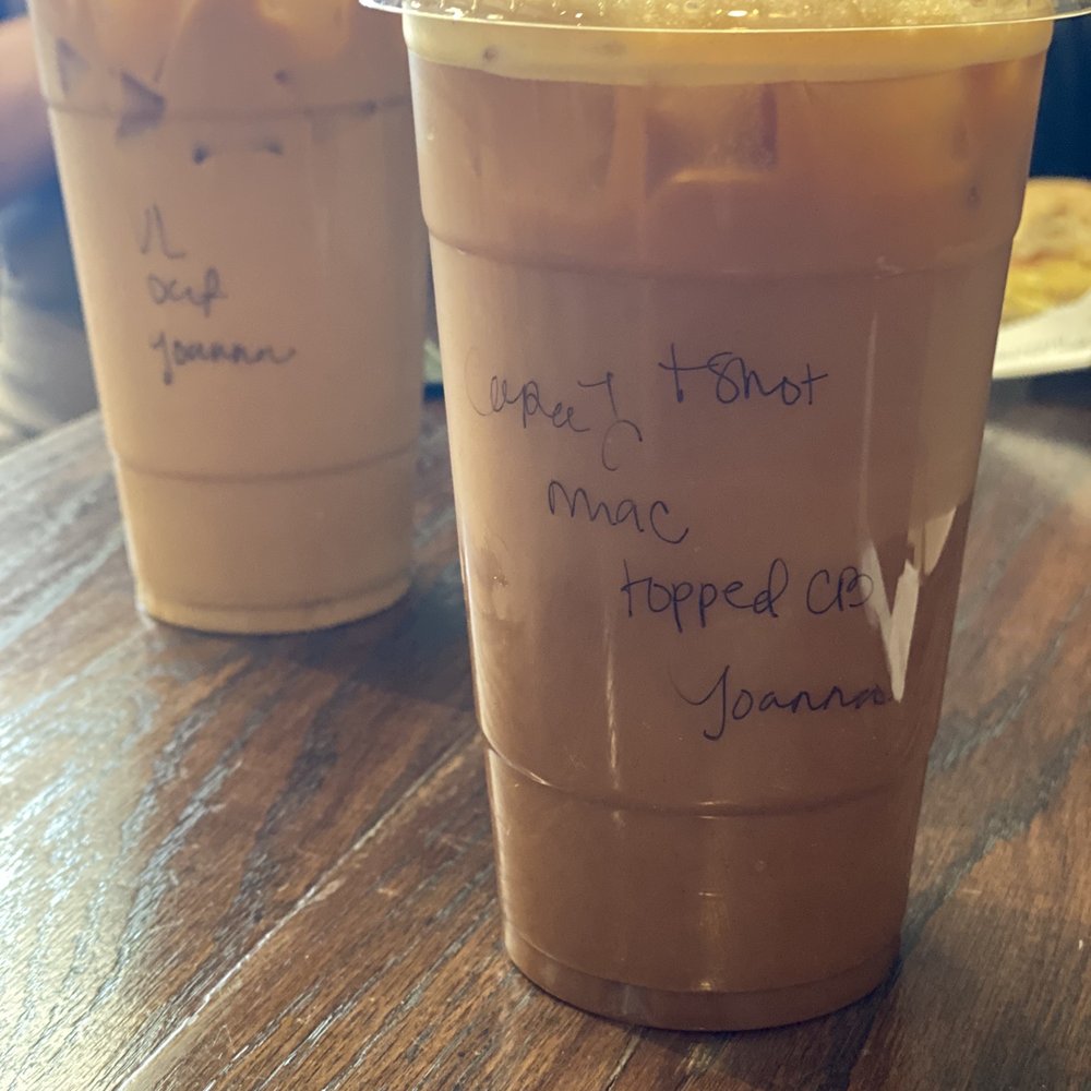 Brot Coffee - Vanilla oat Latte w oat milk (wifeys fav) and Caramel Latte w macadamia milk, added shot of espresso and topped with cold brew) - Coffee & Tea Near Me - Orange, California