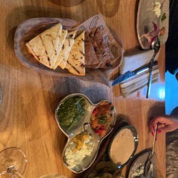 Committee - three dips, spanikopita, and zucchini chips - Mediterranean Near Me - Boston, Massachusetts