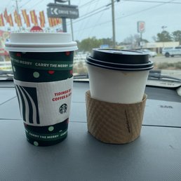 Both hot coffee cost $2.50   Left: Starbucks (6/10) Right: Spilt Coffee (0/10) HORRIBLE