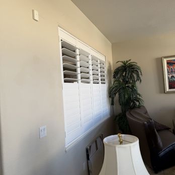 Shutters Cheap - Family room to office - large  space filled with shutters - Shades & Blinds Near Me