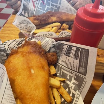 Clermont Fish House - Flounder and chips (foreground); haddock and chips (background) - Fish & Chips Near Me - Clermont, Florida Clermont Fish House - Flounder and chips (foreground); haddock and chips (background) - Fish & Chips Near Me - Clermont, Florida
