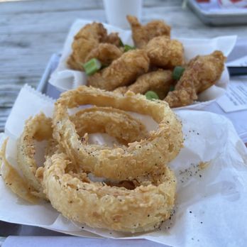Big Ray's Fish Camp - Grouper cheeks with Thai sweet pepper garlic dip and onion rings - Seafood Near Me - Tampa, Florida Big Ray's Fish Camp - Grouper cheeks with Thai sweet pepper garlic dip and onion rings - Seafood Near Me - Tampa, Florida