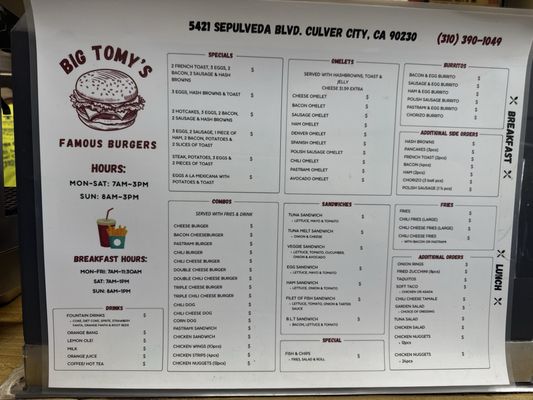 Menu photo 1 Big Tomy's Culver City, CA Menu photo 1 Big Tomy's Culver City, CA