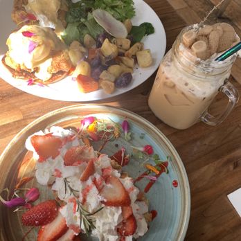 Lapisara Eatery - fried chicken benedict, Iced Lavender Latte, strawberry maple croffle bites - Breakfast & Brunch Near Me - San Francisco, California Lapisara Eatery - fried chicken benedict, Iced Lavender Latte, strawberry maple croffle bites - Breakfast & Brunch Near Me - San Francisco, California