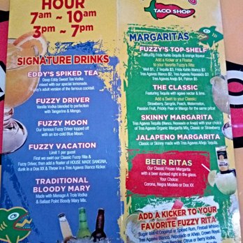 Fuzzy's Taco Shop - Happy hour - my 18 ounce fuzzy prickly pear margarita on the rocks was $6.50 on a Sunday night. - Tex-Mex Near Me - Lake Worth, Texas Fuzzy's Taco Shop - Happy hour - my 18 ounce fuzzy prickly pear margarita on the rocks was $6.50 on a Sunday night. - Tex-Mex Near Me - Lake Worth, Texas