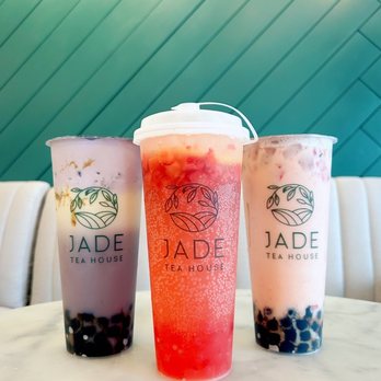 Jade Tea House - Taro milk with ube cream, strawberry lemonade fizz, and strawberry milk tea - Desserts Near Me - Davie, Florida Jade Tea House - Taro milk with ube cream, strawberry lemonade fizz, and strawberry milk tea - Desserts Near Me - Davie, Florida