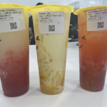 Happy Lemon - Strawberry Lemon Slushy, Mango Smoothie, and Strawberry Green Tea with Lychee Jelly -- All with Mango Boba. - Waffles Near Me - Mesa, Arizona Happy Lemon - Strawberry Lemon Slushy, Mango Smoothie, and Strawberry Green Tea with Lychee Jelly -- All with Mango Boba. - Waffles Near Me - Mesa, Arizona