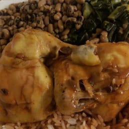 Dinner bbq chicken with collar green & black eye peas