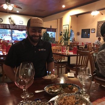 Thai Spices Restaurant - Brother blowing out the candles of his bday ice cream!! - Thai Near Me - Lodi, California