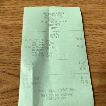 Bnx Burgers - Receipt - Burgers Near Me - Webster, Texas
