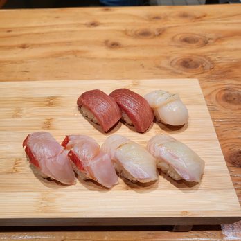 Hidden Fish - Fluke, Golden eyed snapper, Chutoro, and scallop. - Sushi Bars Near Me - San Diego, California Hidden Fish - Fluke, Golden eyed snapper, Chutoro, and scallop. - Sushi Bars Near Me - San Diego, California