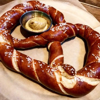 Biergarten - Bavarian Pretzel-7 ounce double twisted, spicy mustard: $8 - Gastropubs Near Me - Los Angeles, California Biergarten - Bavarian Pretzel-7 ounce double twisted, spicy mustard: $8 - Gastropubs Near Me - Los Angeles, California