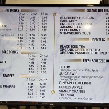 Le Paris Brest Cafe - Right-most TV screen menu, with all the coffees and teas and juices. - Patisserie/Cake Shop Near Me - Henderson, Nevada