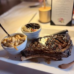 Chophouse 101 - Cowboy cut with Mac and cheese and rice/beans